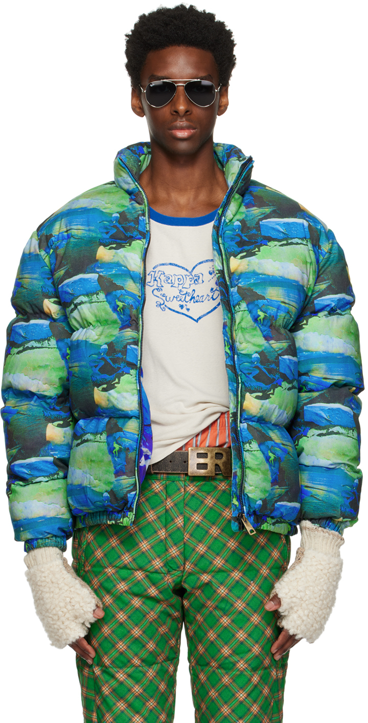 Green & Blue Printed Down Jacket