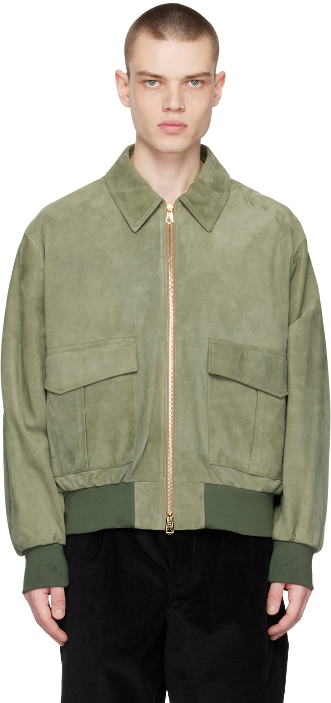 Paul Smith Green Flap Pocket Leather Jacket In 31 Greens