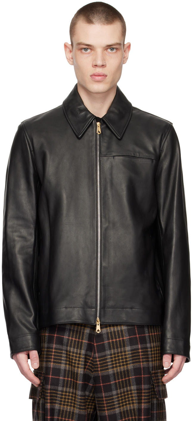 Paul Smith Black Zip Leather Jacket In 79 Blacks