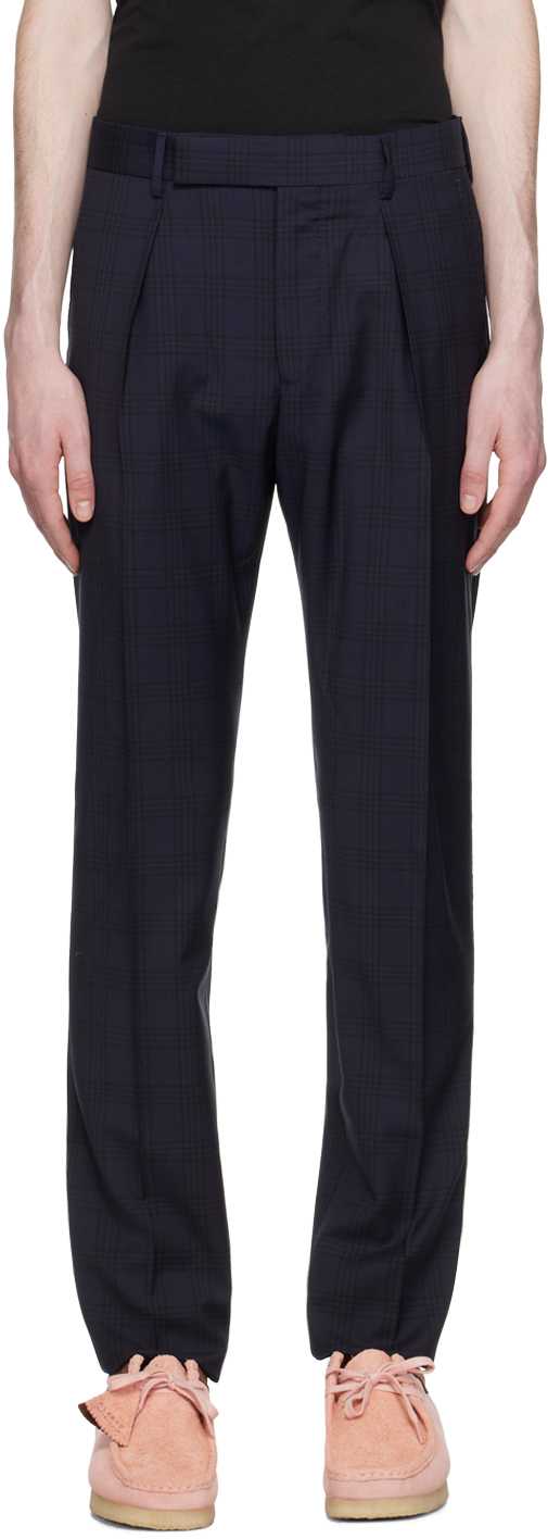 Paul Smith Navy Check Trousers In 49 Blues