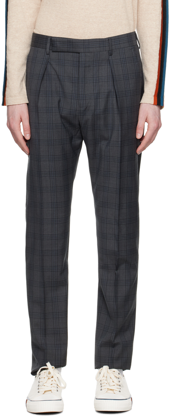 Paul Smith Wool Check Trousers In 70 Greys