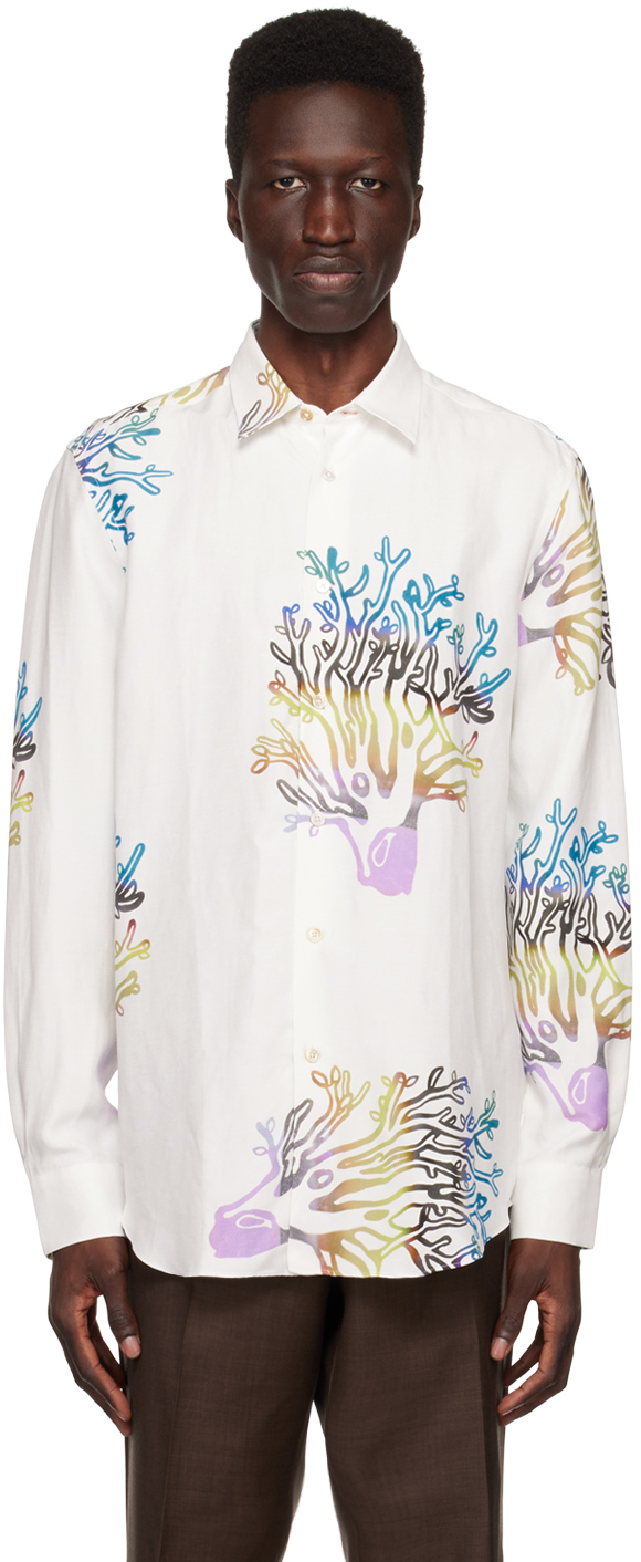 Paul Smith White Coral Print Shirt In 02 Whites