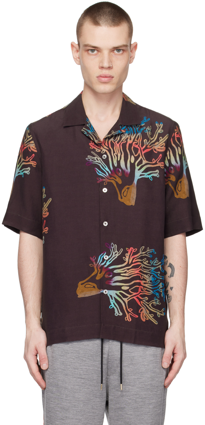 Paul Smith Coral-print Short Sleeve Shirt In Braun