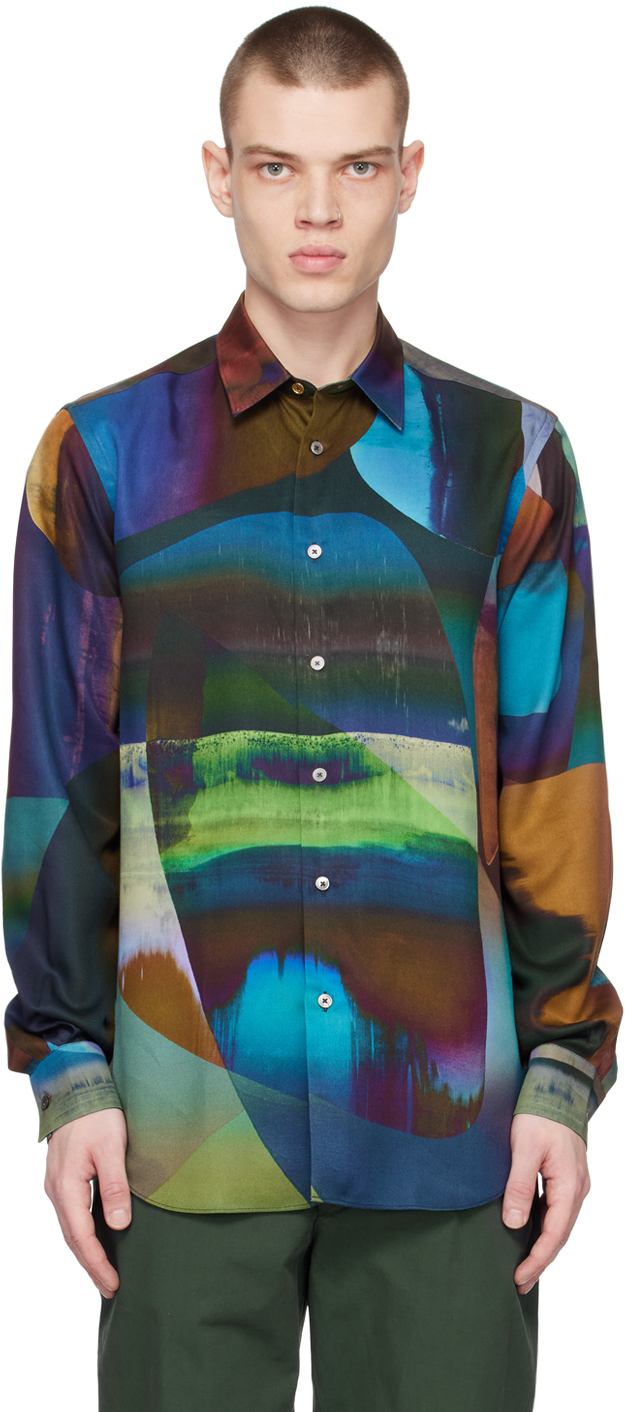 Paul Smith Abstract-print Lyocell Shirt In Navy