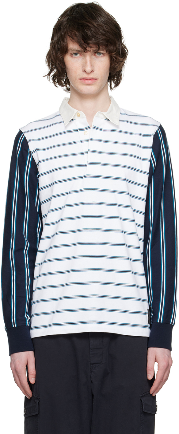 Paul Smith Stripe-print Long-sleeved Polo Shirt In White