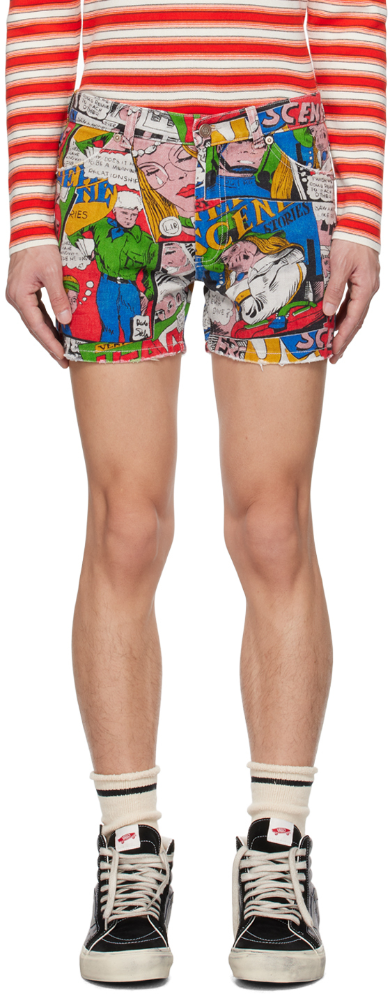 Multicolor Printed Denim Shorts