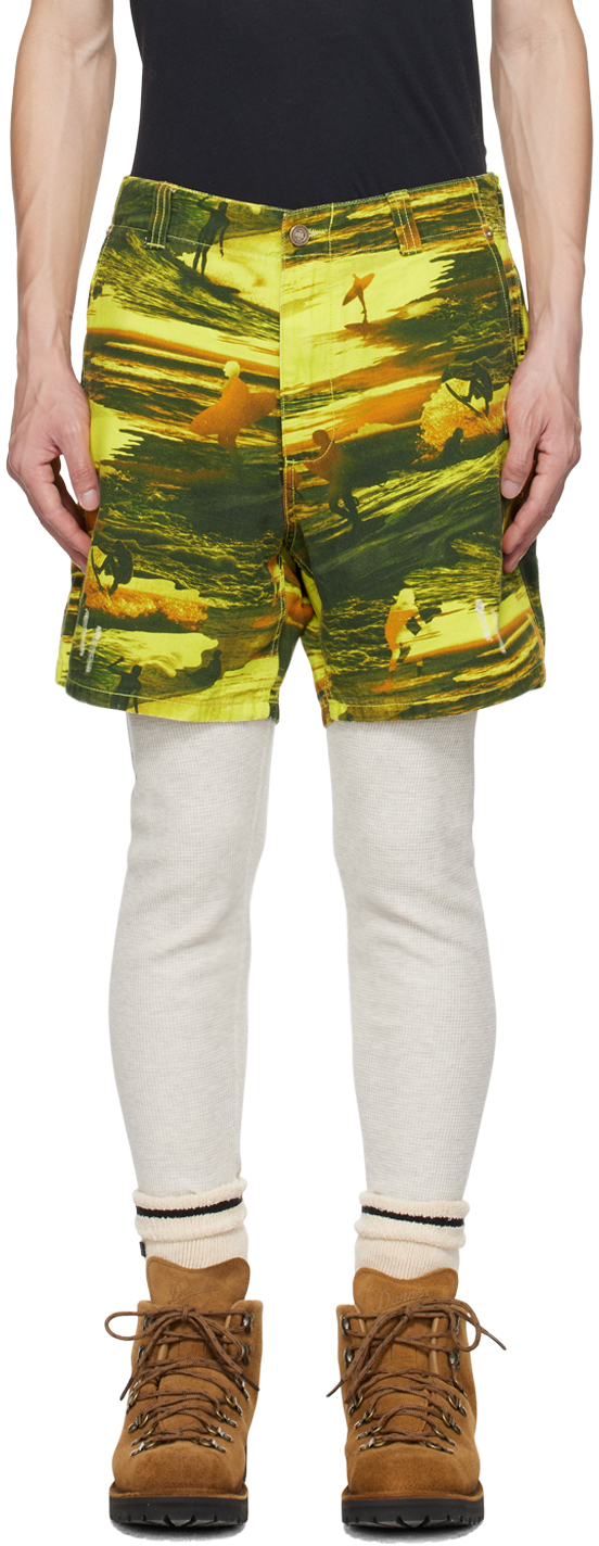 Shop Erl Green Embroidered Shorts In  Acid Sunset