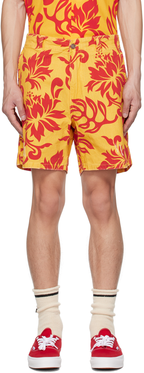 Shop Erl Yellow Graphic Shorts In  Tropical Flowers