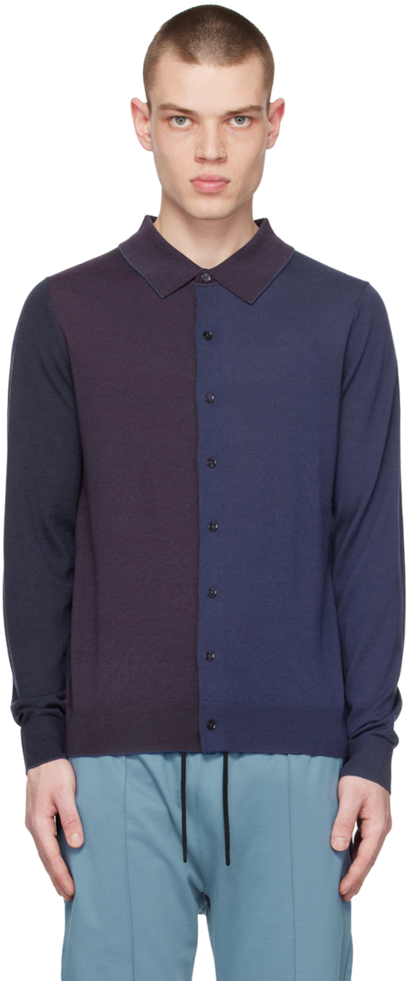 Paul Smith Navy Two-tone Cardigan In Blue