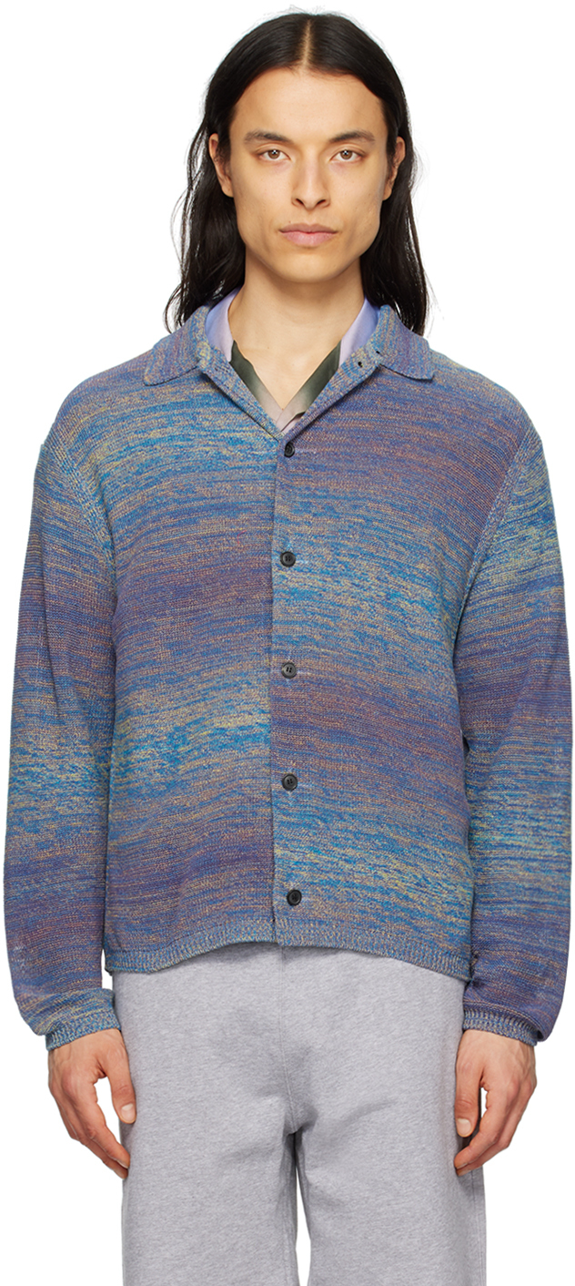 Paul Smith Mélange-knit Long-sleeve Cardigan In Blue