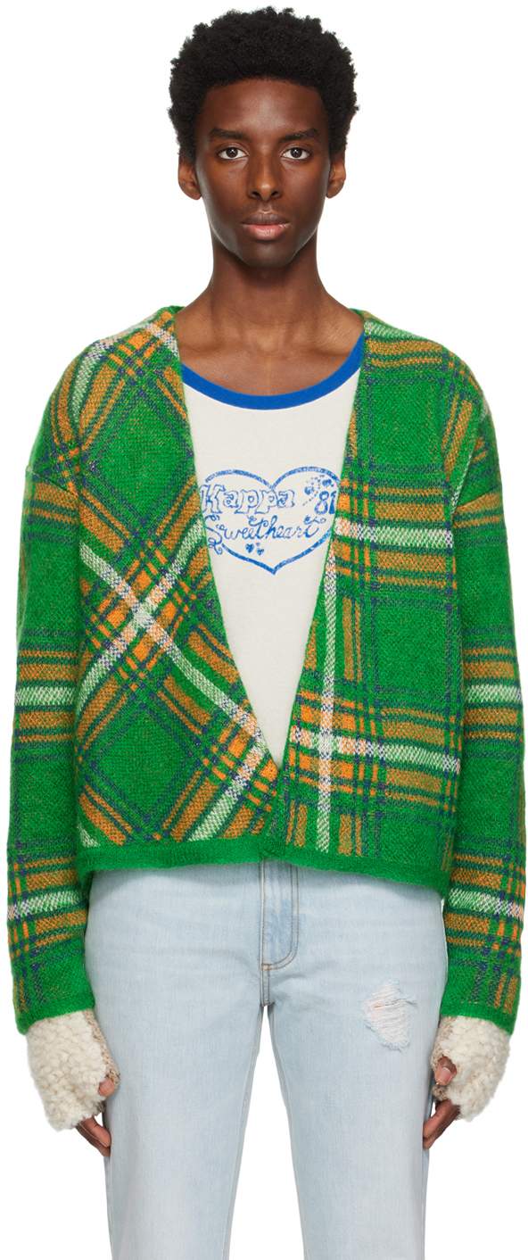 Shop Erl Green Check Cardigan In  Green Plaid