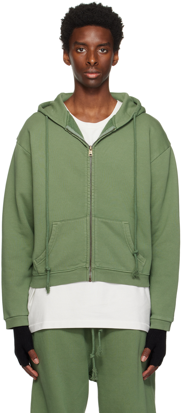 Green Zip-Up Hoodie by ERL on Sale