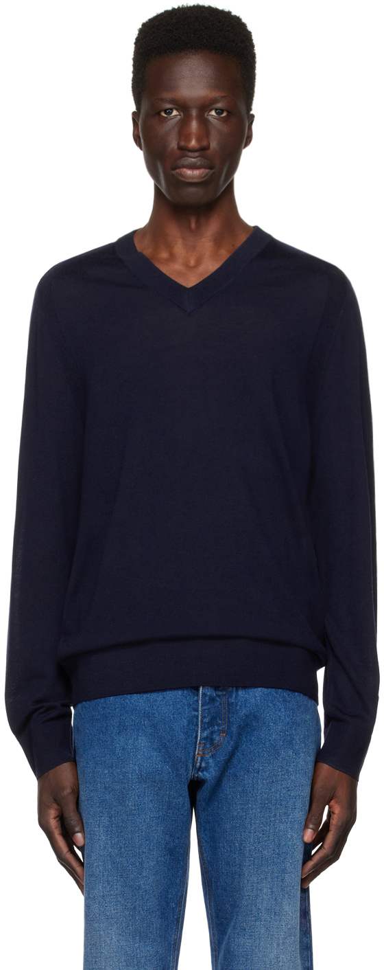 Shop Paul Smith Navy V-neck Sweater In Blue