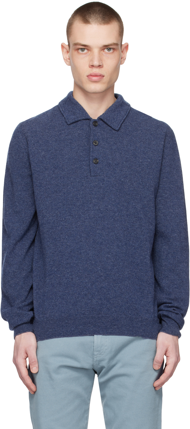 Paul Smith Wool Knitted Polo Top In Blue