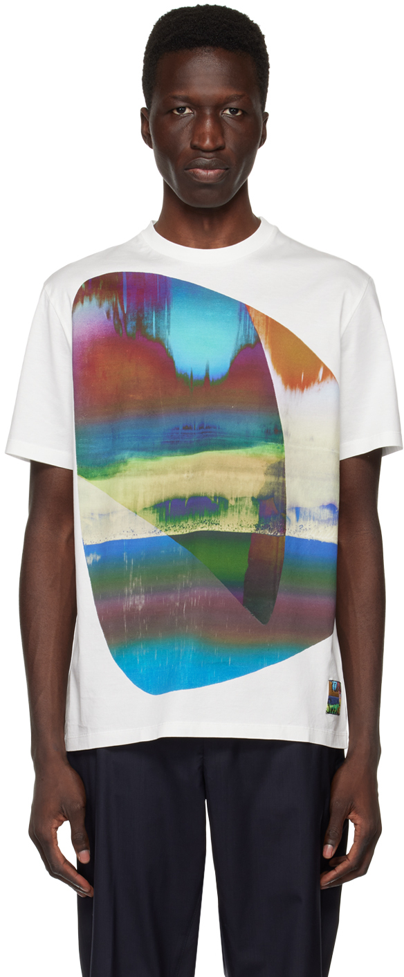 PAUL SMITH WHITE ABSTRACT GEOMETRIC T-SHIRT