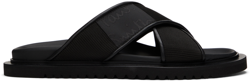 Paul Smith Vamori Canvas Leather-trim Sandals In 79 Blacks