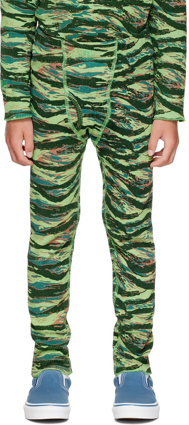 Erl Kids Green Printed Lounge Pants In  Green Rave Camo