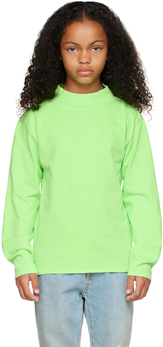 Erl Kids Green Mock Neck Long Sleeve T-shirt