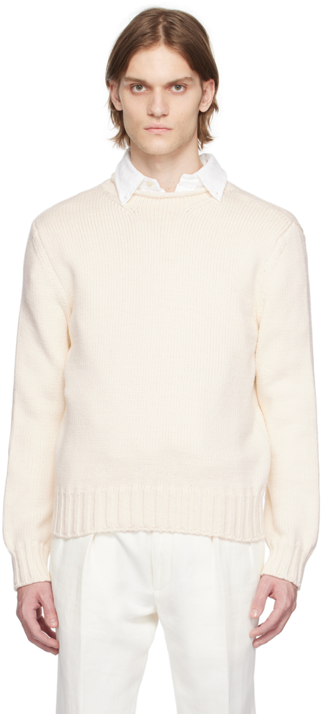 Shop Ralph Lauren Purple Label Off-white Rollneck Sweater In Lux Cream