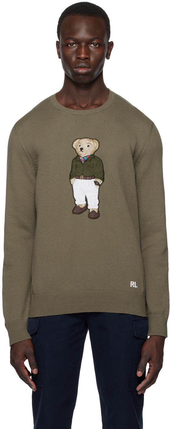 Ralph Lauren Purple Label Pull kaki à ourson SSENSE France