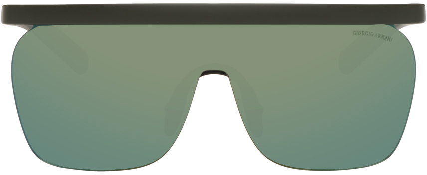 Giorgio Armani Black Shield Sunglasses In Green