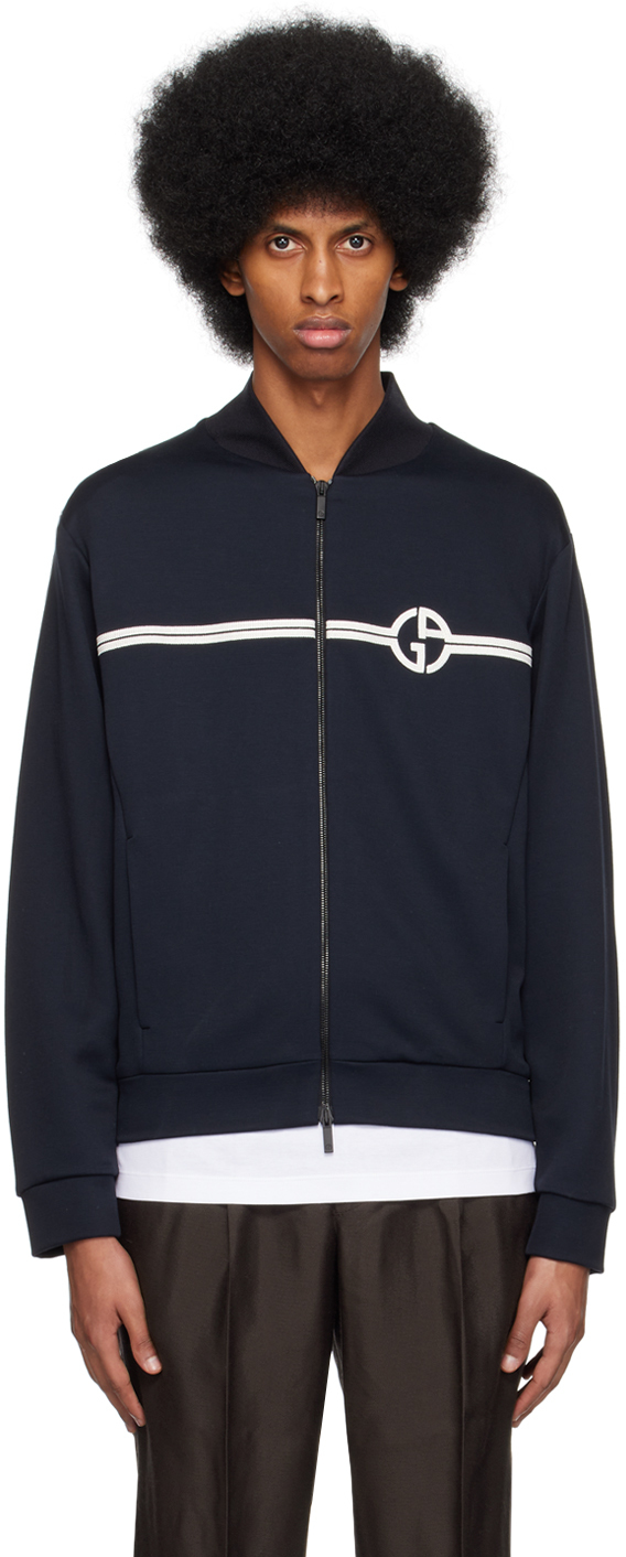 Giorgio Armani: Navy Embroidered Sweater | SSENSE