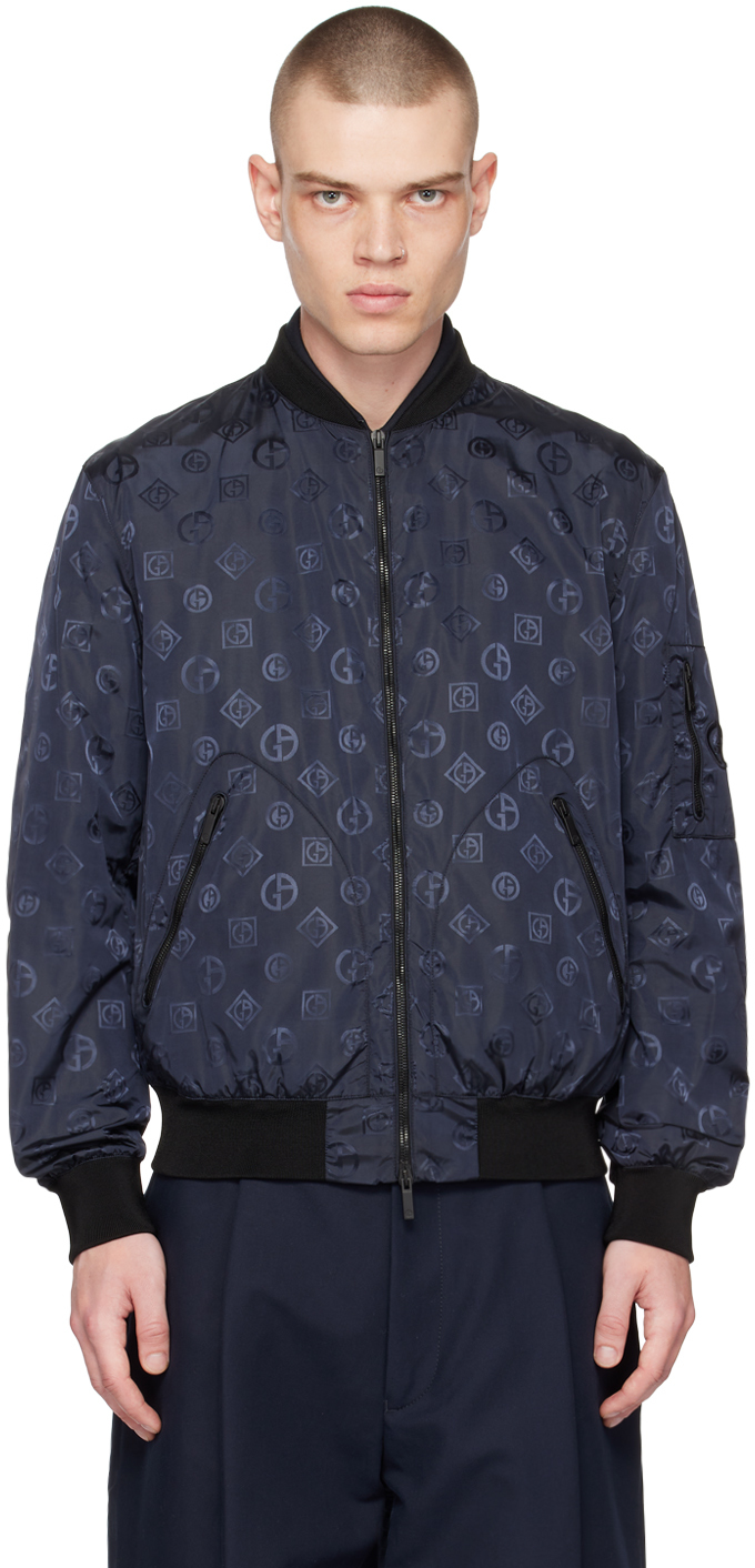Giorgio Armani: Navy Embroidered Bomber Jacket | SSENSE UK
