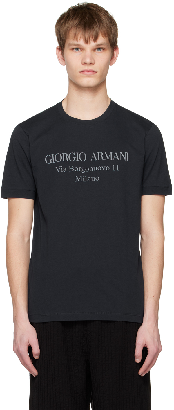 Symptomer strand nudler Navy Printed T-Shirt by Giorgio Armani on Sale