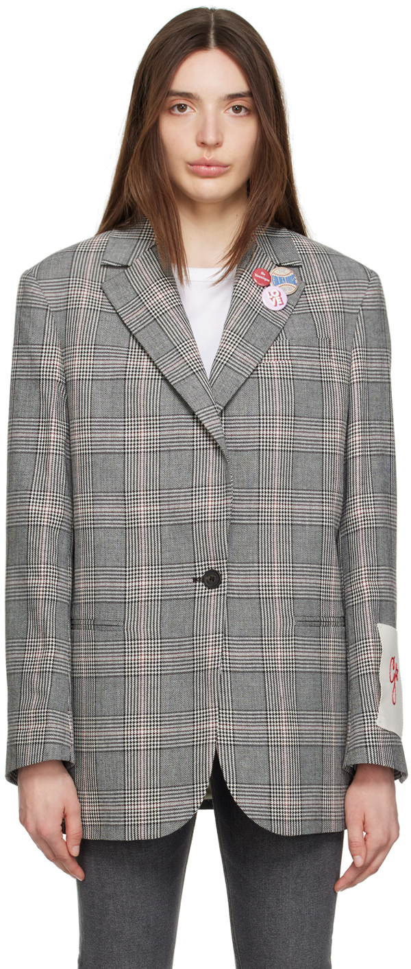 Golden Goose Golden Single Breasted Tom Boy Blazer Prince Of Wales Wool In 81446 Grey/bone Whit