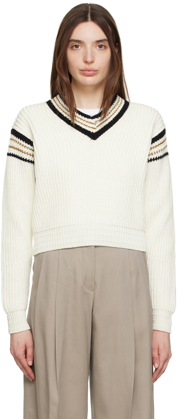 Golden Goose: White V-Neck Sweater | SSENSE