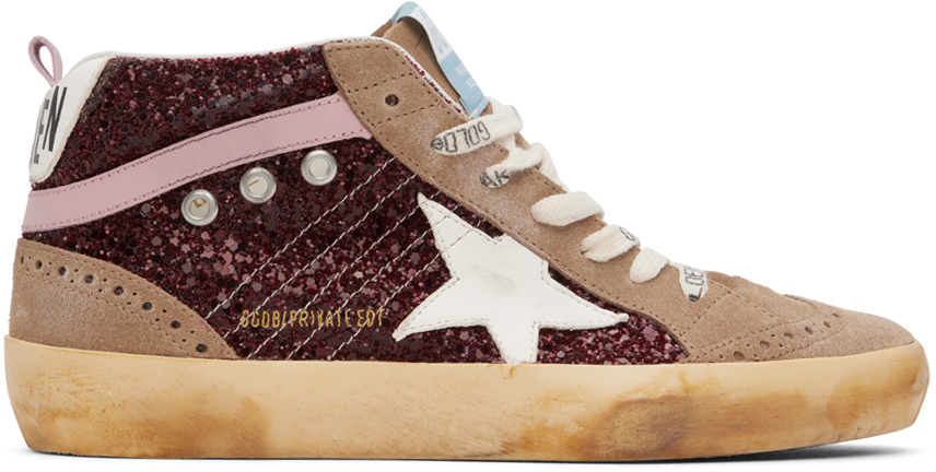 Golden Goose: SSENSE Exclusive Burgundy & Taupe Mid Star Sneakers | SSENSE