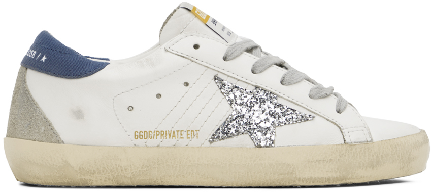 Golden Goose Ssense Exclusive White Super-star Sneakers In White/blue