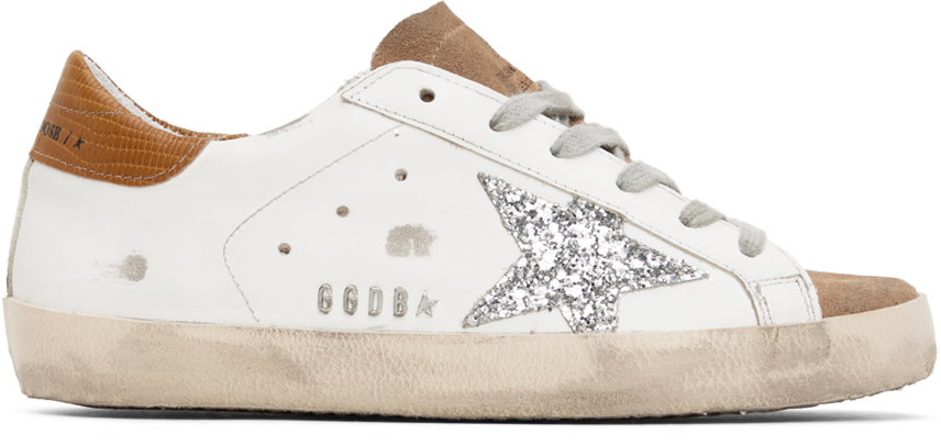 Golden Goose White & Tan Super-star Sneakers In 81481 White/tobacco/