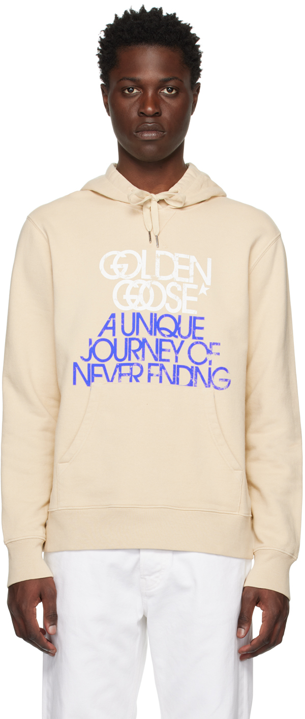 Shop Golden Goose Beige Lettering Hoodie In Marzipan/red/white/b