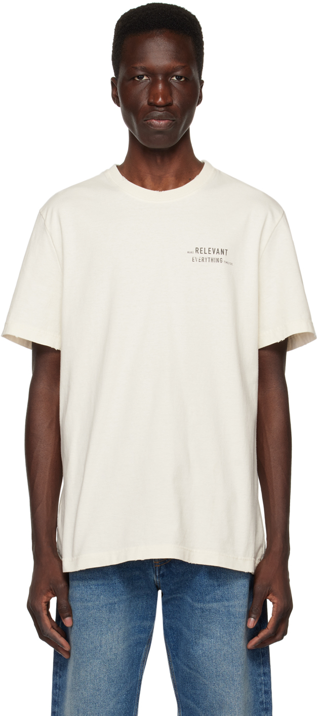 Golden Goose Off-white Distressed T-shirt In 11421 Heritage White