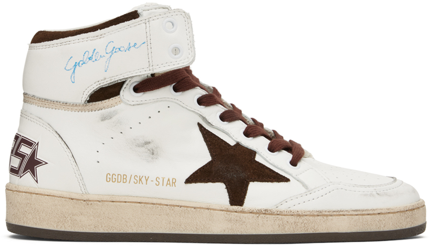 GOLDEN GOOSE WHITE & BROWN SKY-STAR SNEAKERS