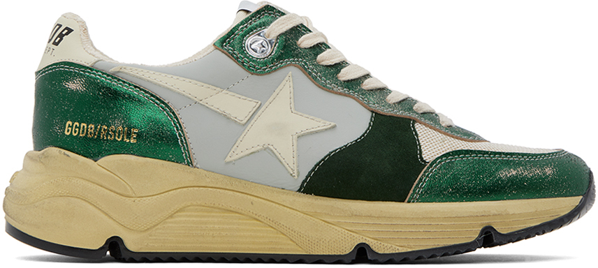 Golden Goose Running Sole Sneakers In Green/cream/light Silv/ivory