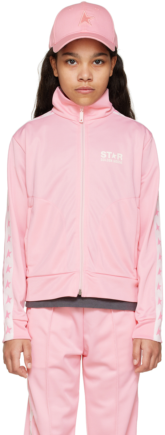 Golden Goose Kids Pink Star Track Jacket In 80454 Pink/white