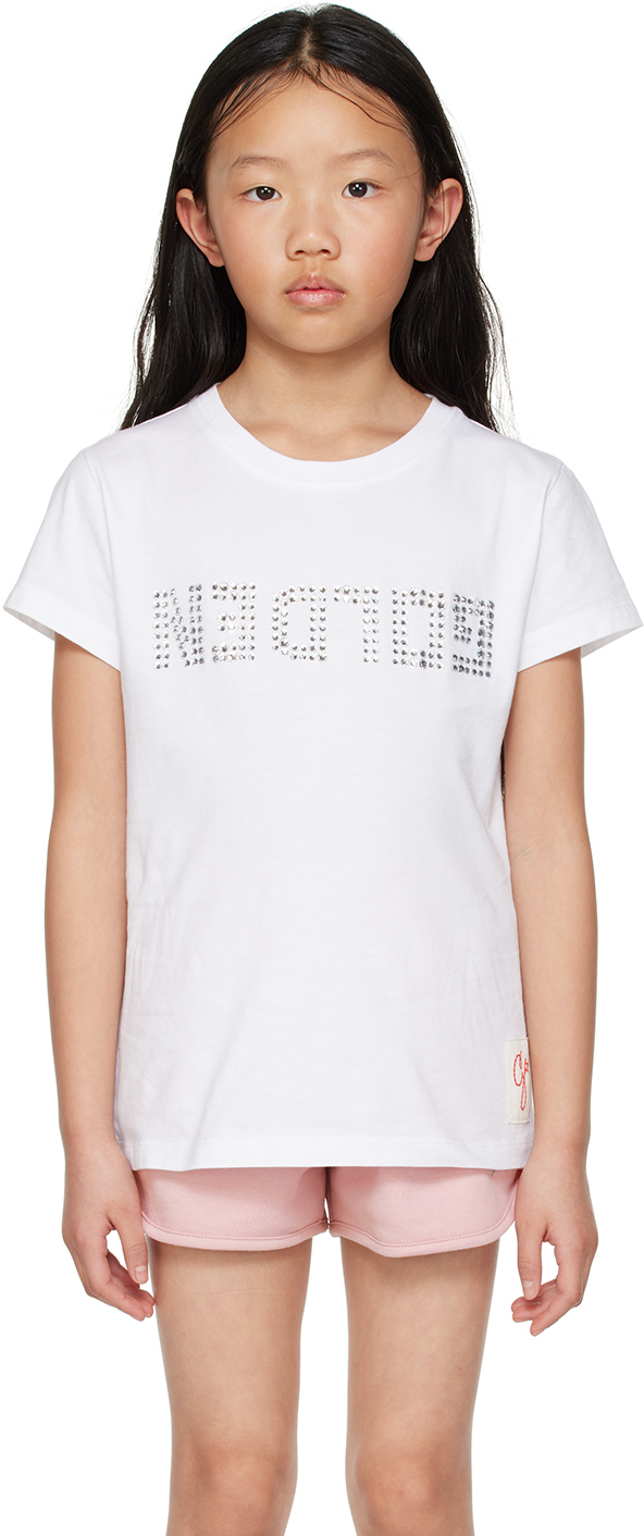 Golden Goose Kids' Crystal-logo Cotton T-shirt In 10100 Optic White