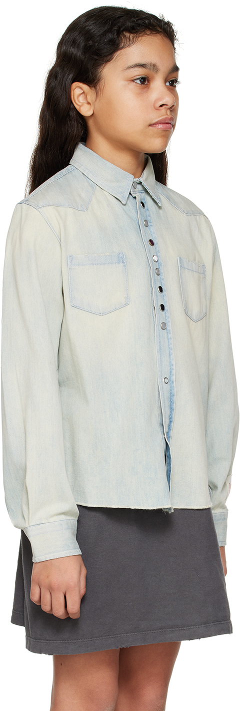 GOLDEN GOOSE KIDS BLUE PATCH POCKET DENIM SHIRT