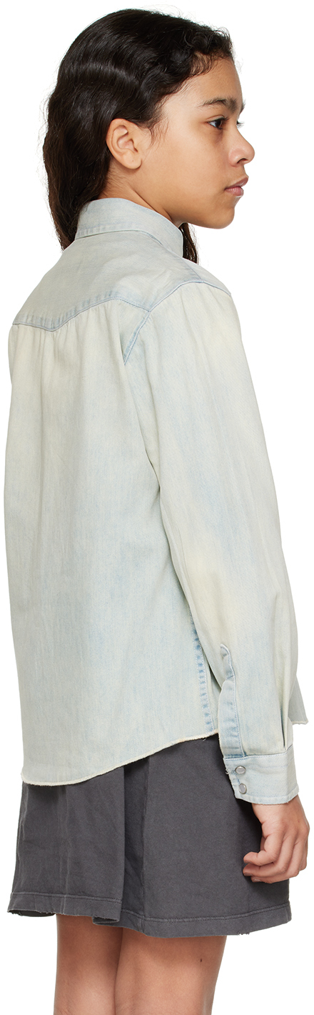 GOLDEN GOOSE KIDS BLUE PATCH POCKET DENIM SHIRT