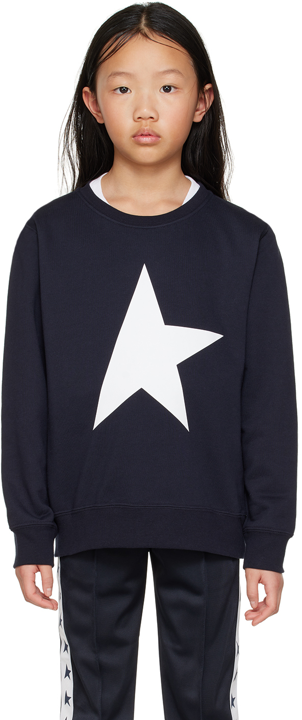 Golden Goose Kids Navy Maxi Star Sweatshirt In 50767 Dark Blue/ Whi