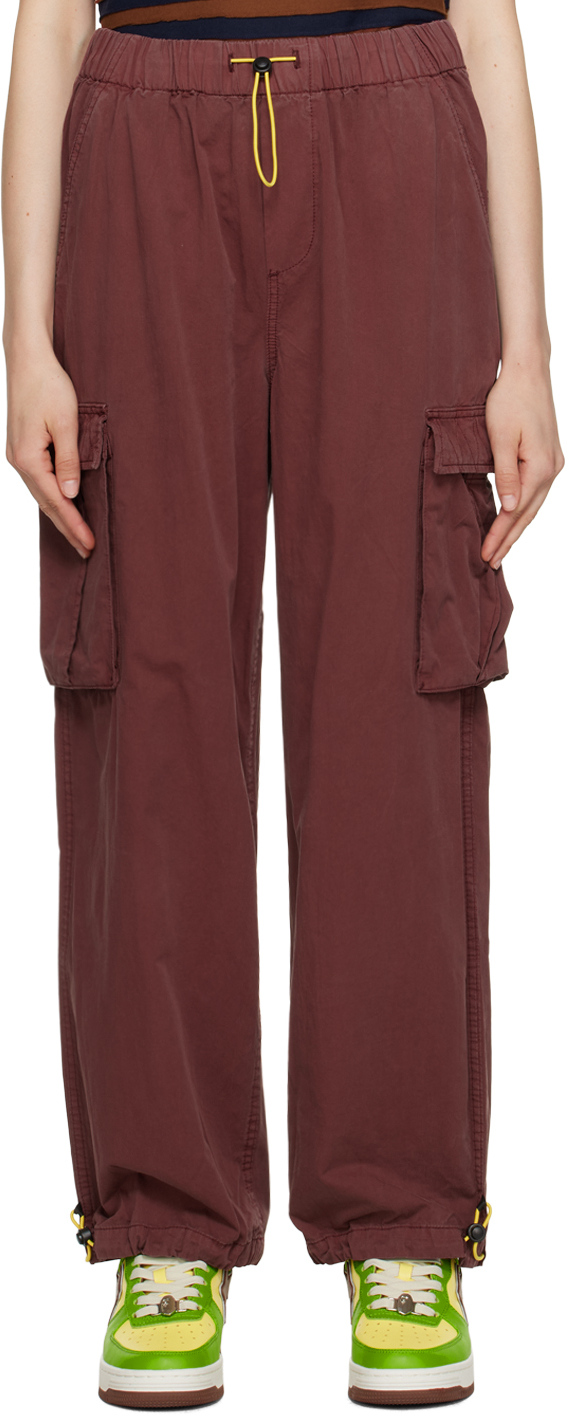 Brain Dead Red Flap Pocket Trousers In Washed Burgundy
