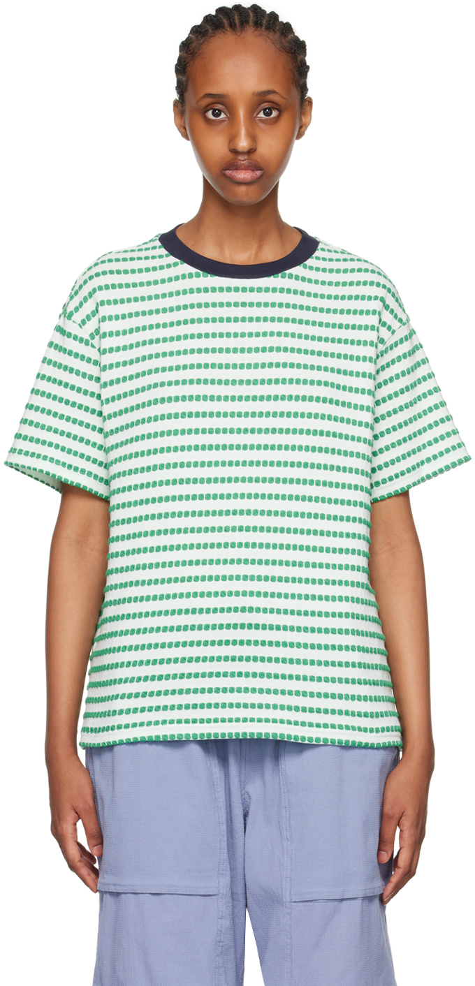 Brain Dead Green Raised Dot Striped T-shirt In Seafoam