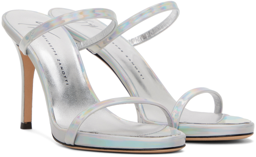 Giuseppe Zanotti Silver Double Strap Heeled Sandals In Silver