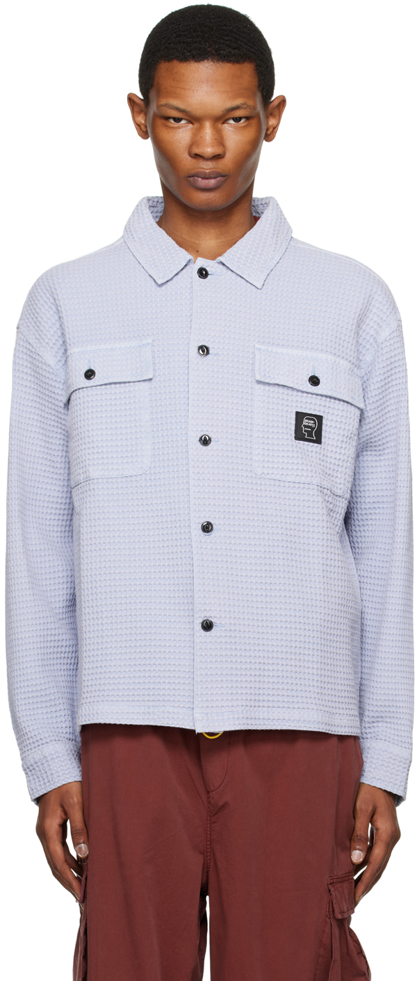 Brain Dead Waffle Button Front Shirt In Blue