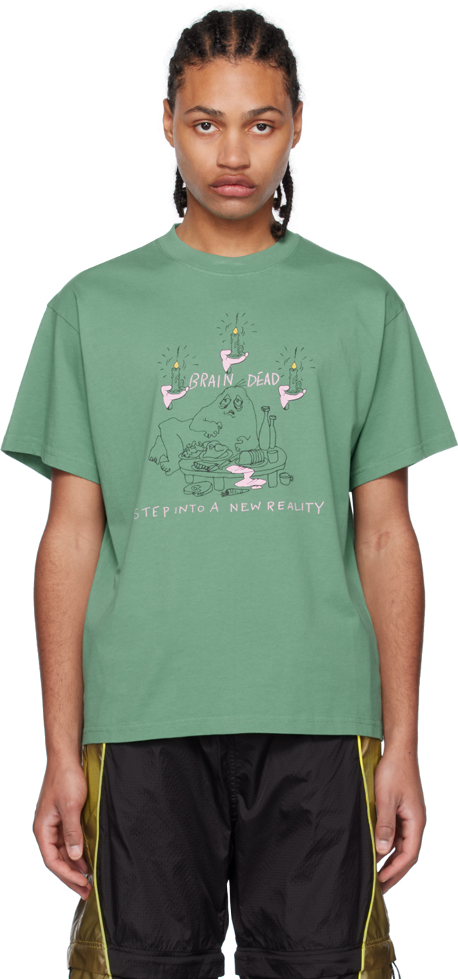 Green 'New Reality' T-Shirt by Brain Dead on Sale