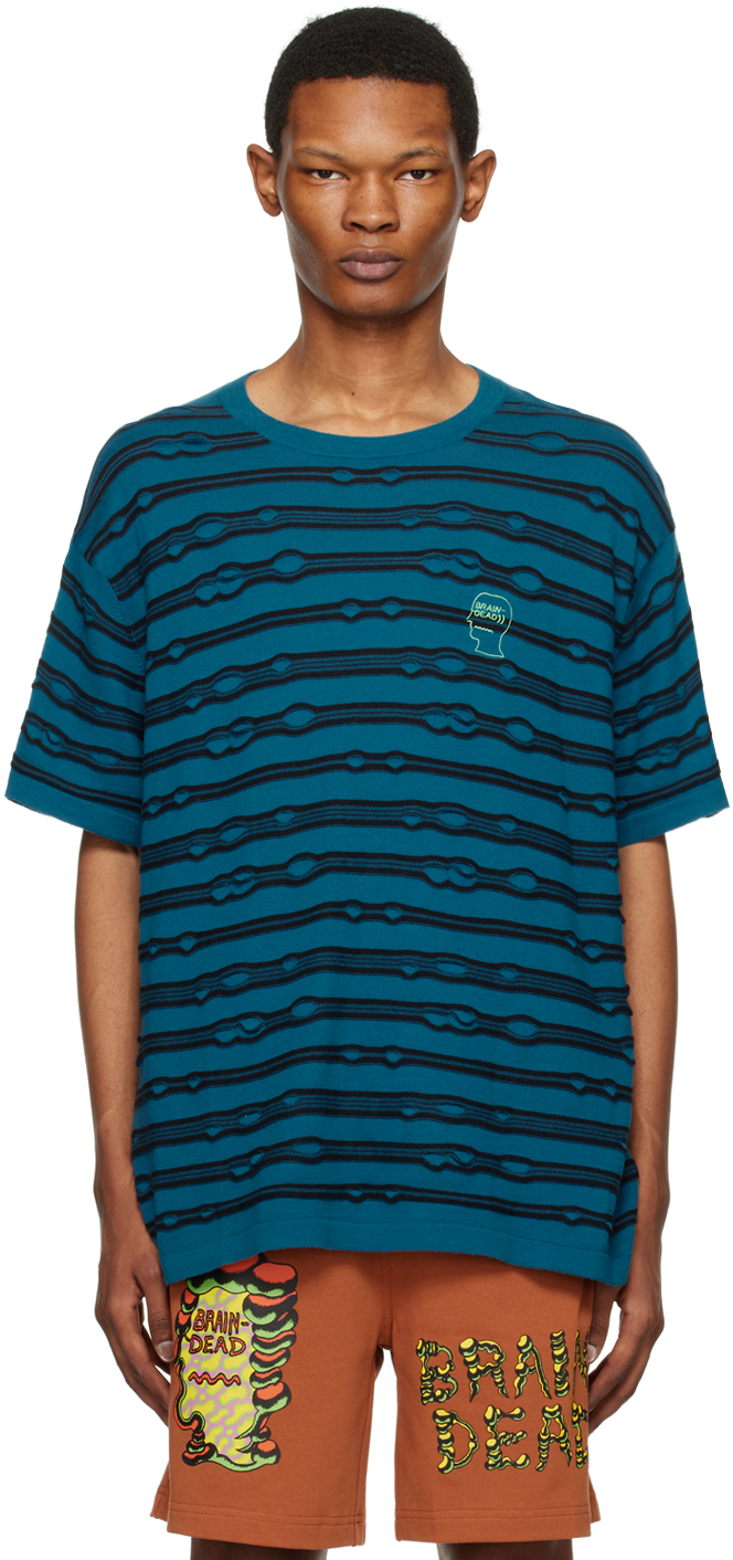 Blue Puckered Striped T-Shirt