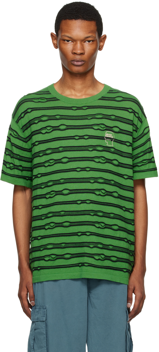Brain Dead Green Puckered Striped T-shirt In Kelly Green