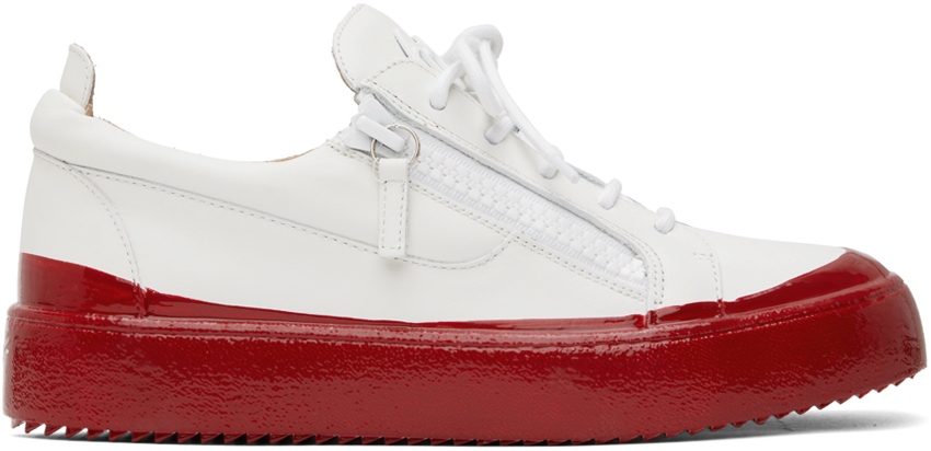 Shop Giuseppe Zanotti White & Red Frankie Match Sneakers In Birel - Vague Bianco